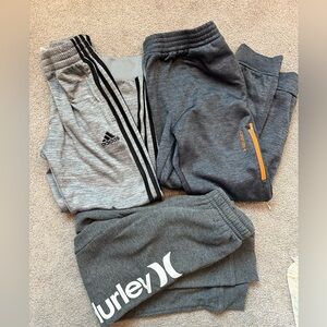 3 Pairs of boys sweatpants, size small (8) Adidas, Hurley, head
